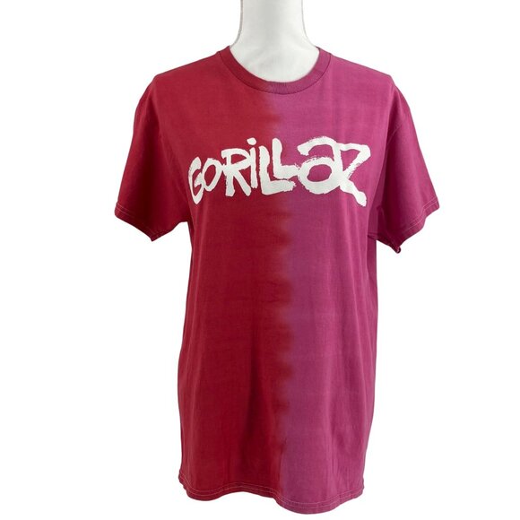 NWT Gorillaz Pink & Red Two Tone Brush Logo Unisex T -Shirt Split Dye Size M - Picture 1 of 12